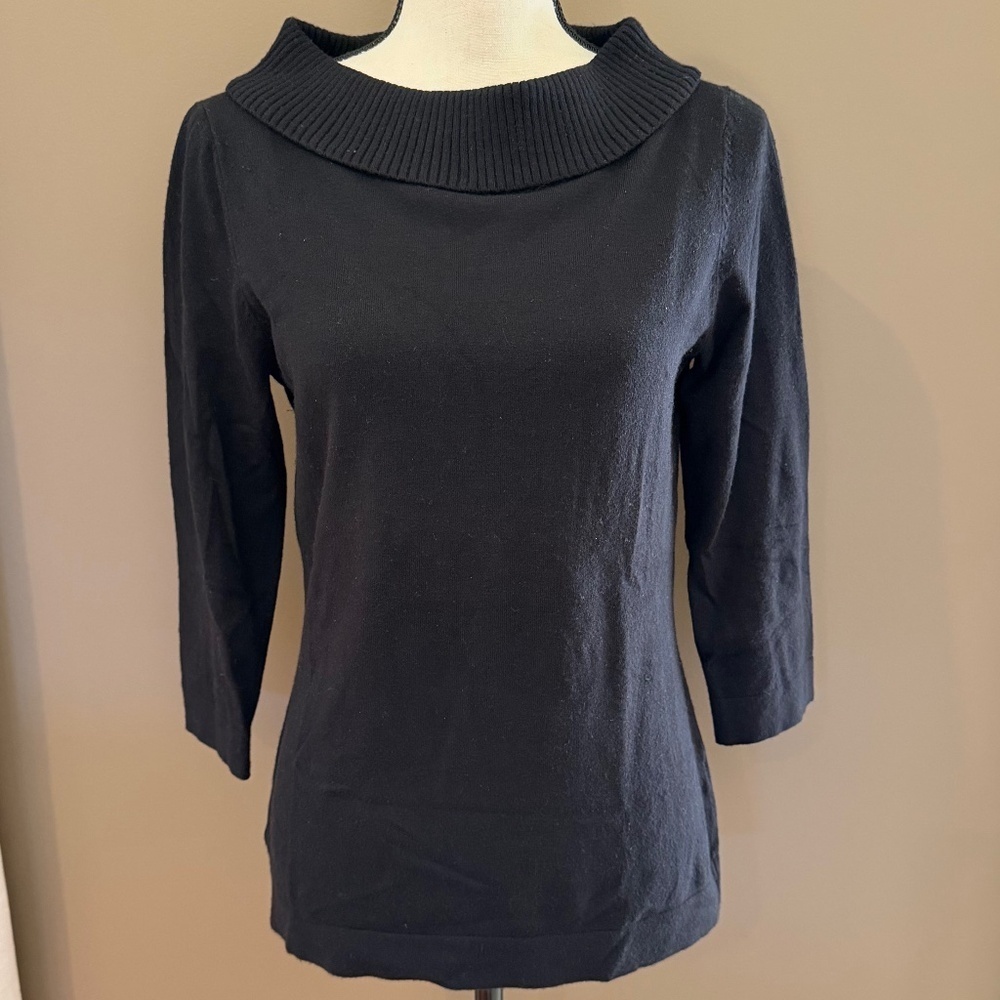 White House Black Market Black Cowl Knit Sweater, Size Medium